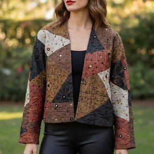 VTG Chico's Patchwork Quilted Open Front Jacket
